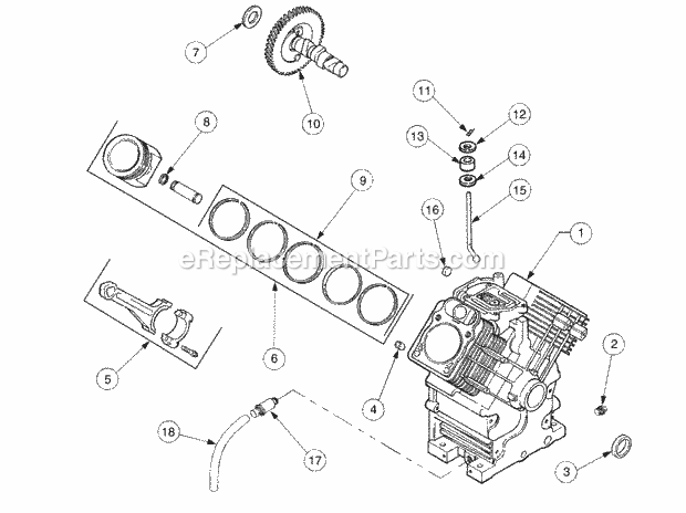 Crankcase Diagram and Parts List for 2176 13A-274G100 Cub Cadet Lawn Tractor